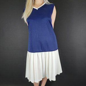 60s/70s Sleeveless Drop Waist Pleated Dress